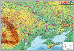 Фізична карта України Масштаб 1:1400000  на планках