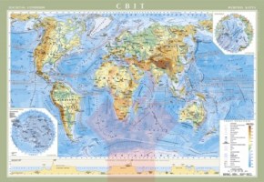 Карта Фізична карта світу м-б 1:22 млн картон на планке