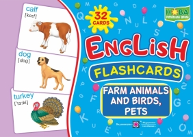 Англійська мова. Флешкартки.Свійські тварини і птахи. English Flashcards. Farm animals birds and pets 32 cards